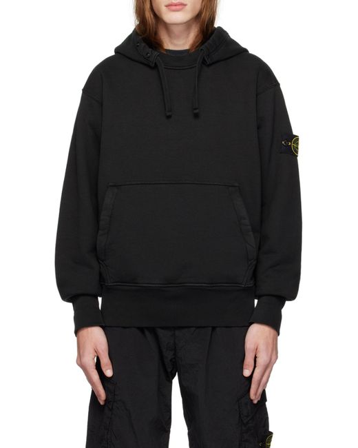 Stone Island Black Compass Patch Drawstring Hoodie for men