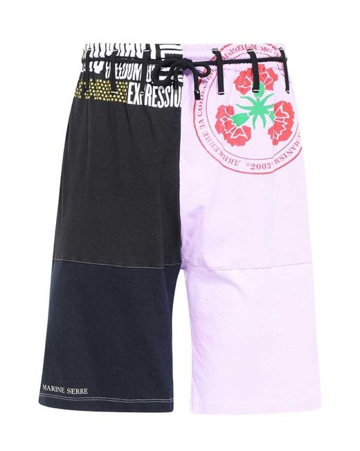 MARINE SERRE Blue Drawstring Regenerated Patchwork Shorts for men