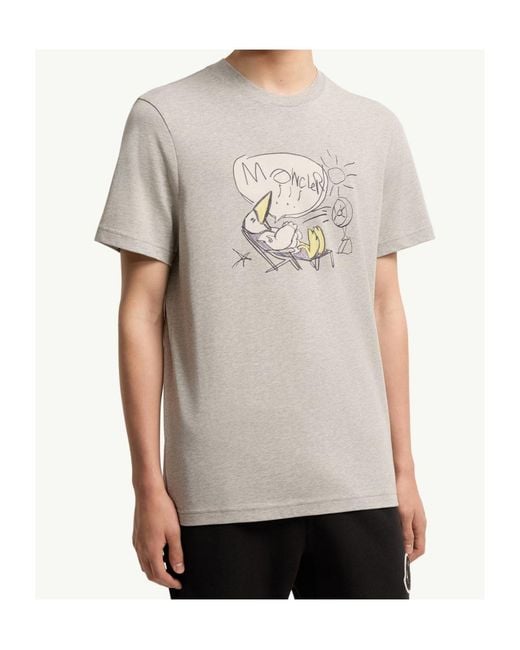 Moncler Gray Monduck Cotton T-Shirt for men