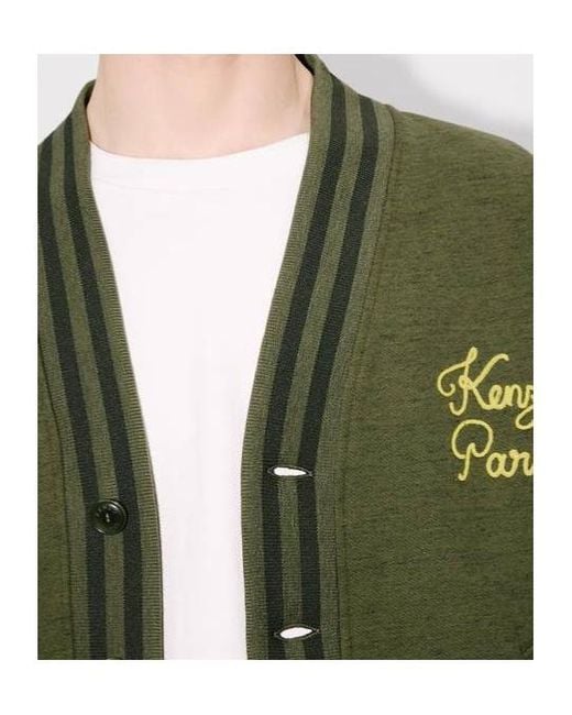 KENZO Green Paris Chainstitch Embroidered Cardigan for men