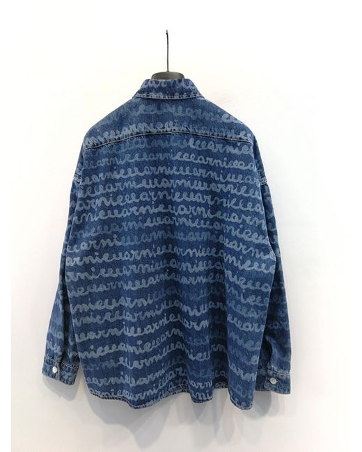 Marni Blue Logo Printed Buttoned Denim Shirt for men