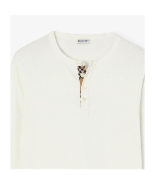 Burberry White Long Sleeved Crewneck T-Shirt for men