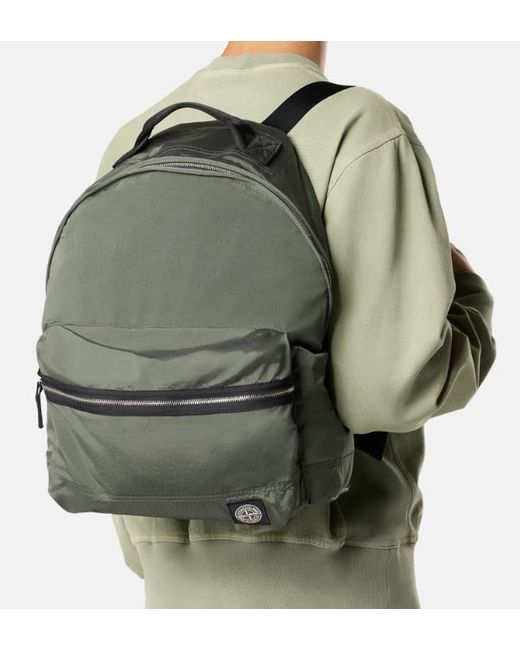 Stone Island Green Logo Patch Zipped Backpack for men