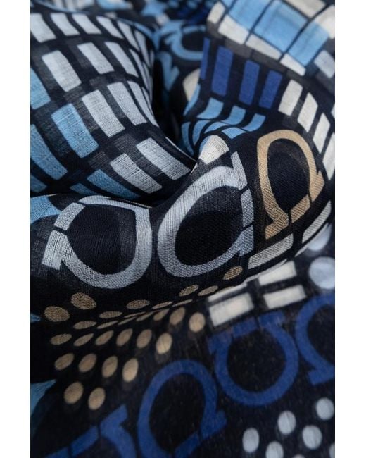 Ferragamo Blue Ferragamo Gancini Printed Scarf