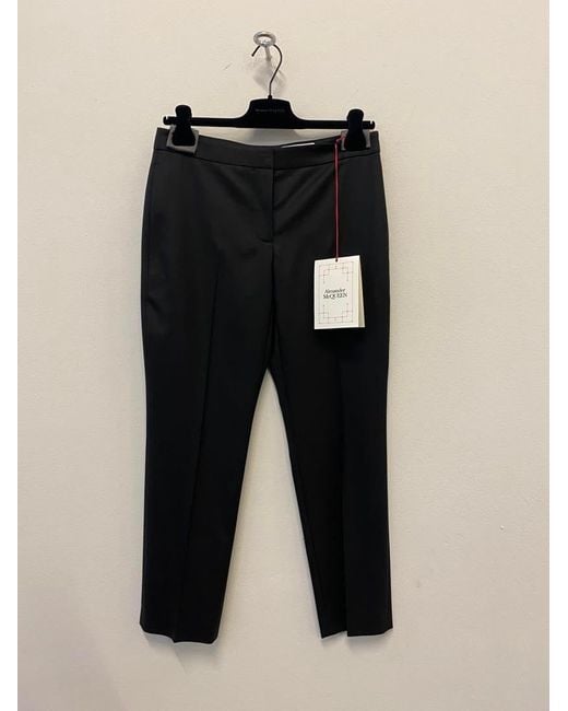 McQueen Black Cropped Straight Leg Trousers
