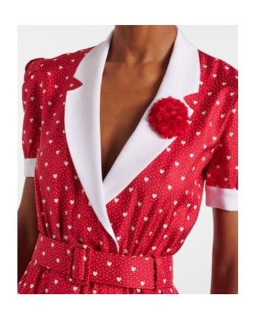 Rodarte Red Printed Silk Twill Midi Dress