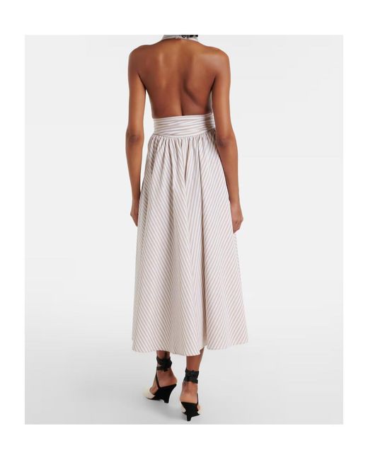 Patou White Striped Halterneck Cotton Midi Dress