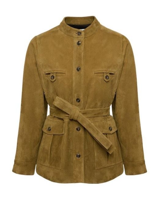Yves Salomon Green Belted Suede Jacket