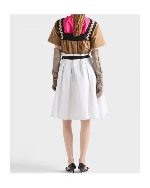 Prada White Belted Midi Skirt