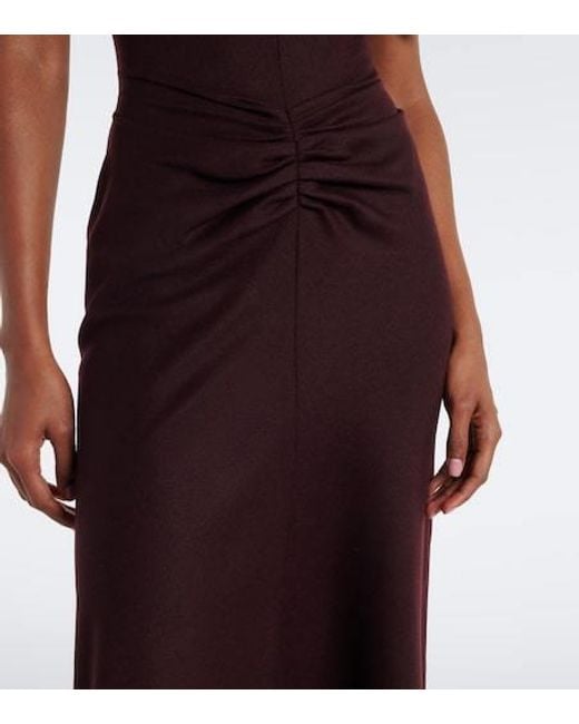 Victoria Beckham Purple Bela Gathered Virgin Wool Midi Dress