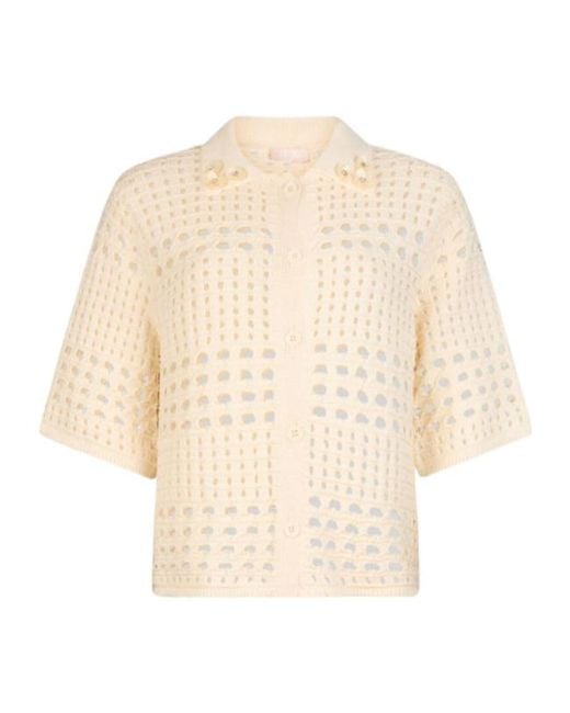 Liu Jo Natural Embellished Openwork Knitted Top