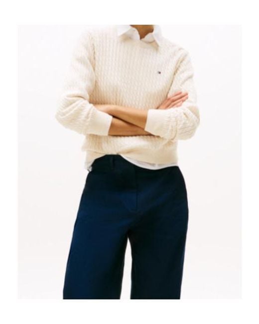 Tommy Hilfiger White Cable-Knit Sweater