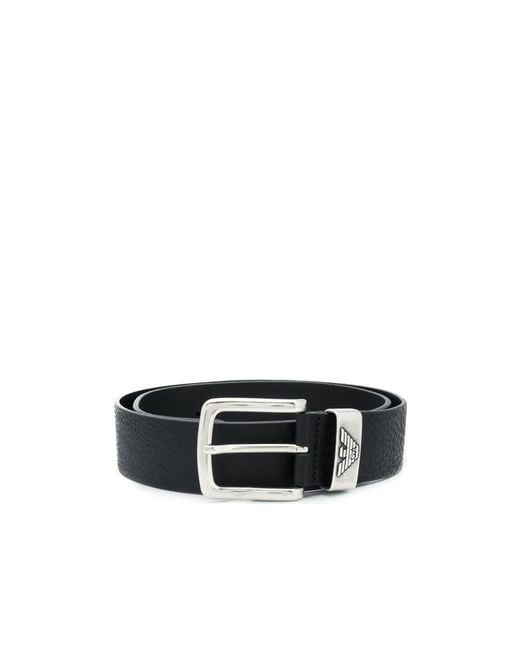 Emporio Armani Black Logo Engraved Buckle Belt for men