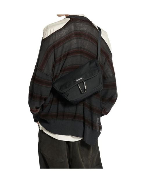 Balenciaga Black Small Explorer Flap Messenger Bag for men