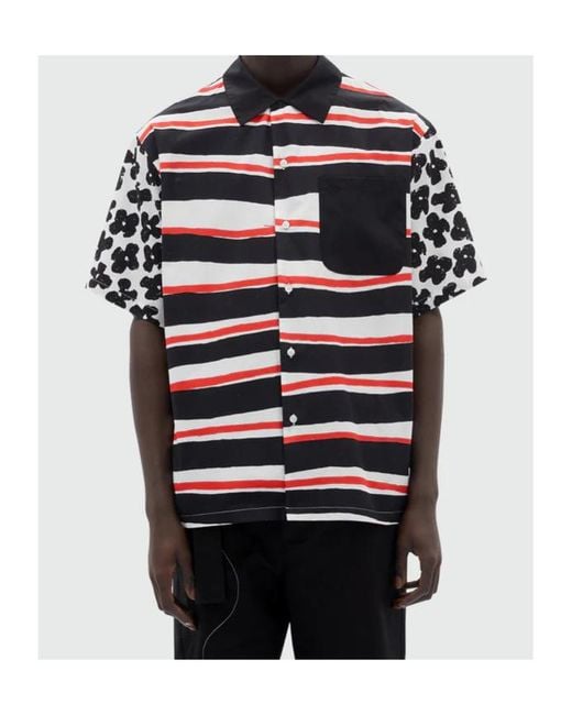 MSGM Black Mixed Pattern Poplin Shirt for men