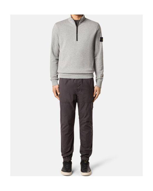 Stone Island Gray Logo-Patch Half-Zip Sweatshirt for men