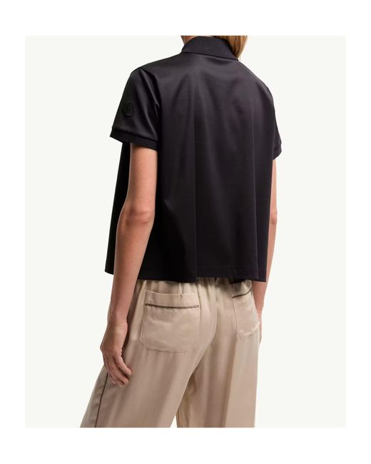 Moncler Black Grosgrain Logo Cotton Polo Shirt