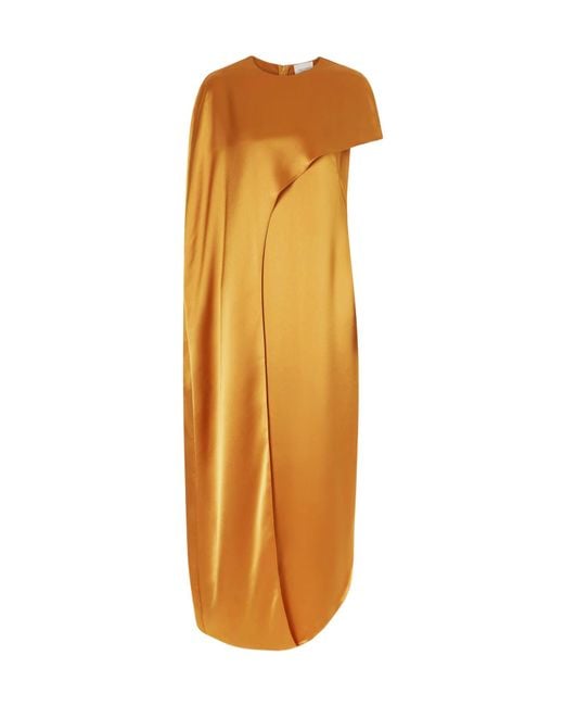Galvan Orange Clandestine Cape-Effect Asymmetric Satin Gown