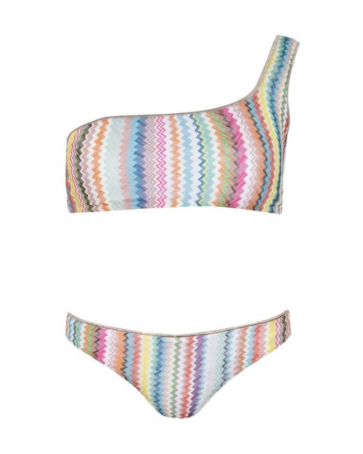 Missoni White One-Shoulder Zigzag Bikini Set