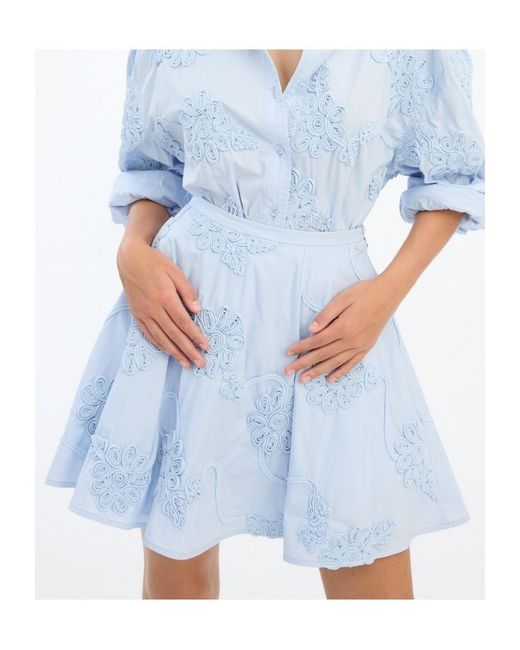 ROTATE BIRGER CHRISTENSEN Blue Berty Textured Floral Mini Skirt