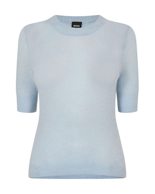 Boss Blue Fitted Crewneck Midsleeve Knit Top