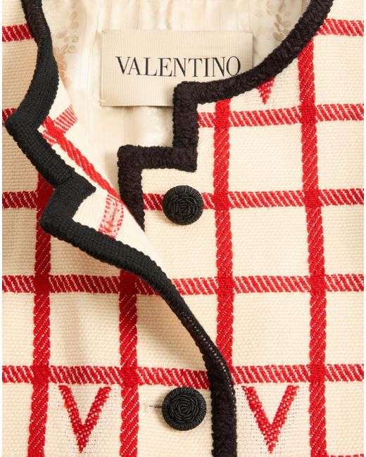 Valentino Red Grid Patterned Button-Up Jacket