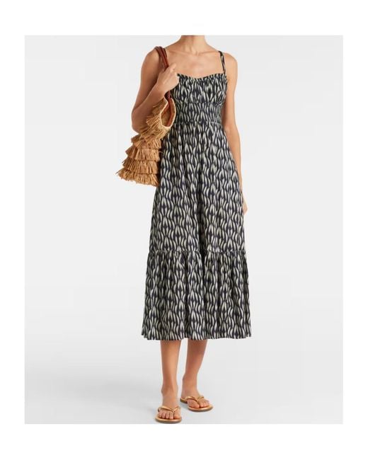 Ulla Johnson Black Nadine Printed Cotton-Blend Midi Dress