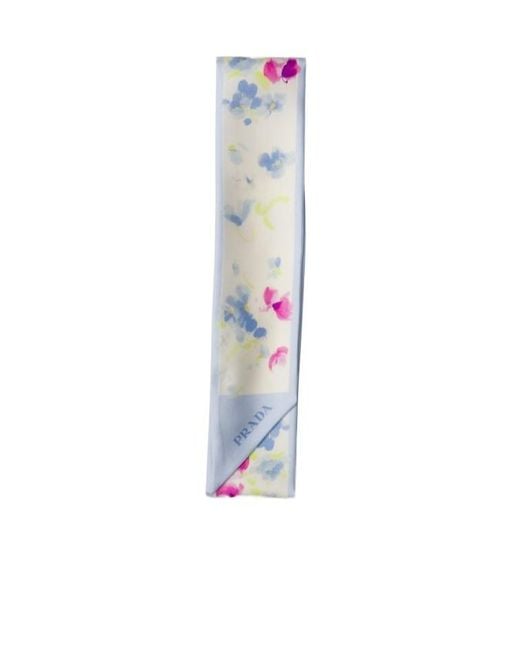 Prada Blue Printed Silk Twill Skinny Scarf