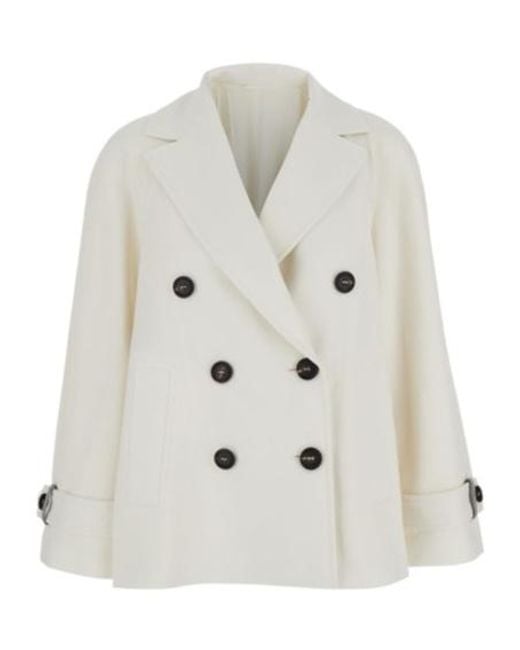 Brunello Cucinelli White Double-Breasted Long Sleeved Coat