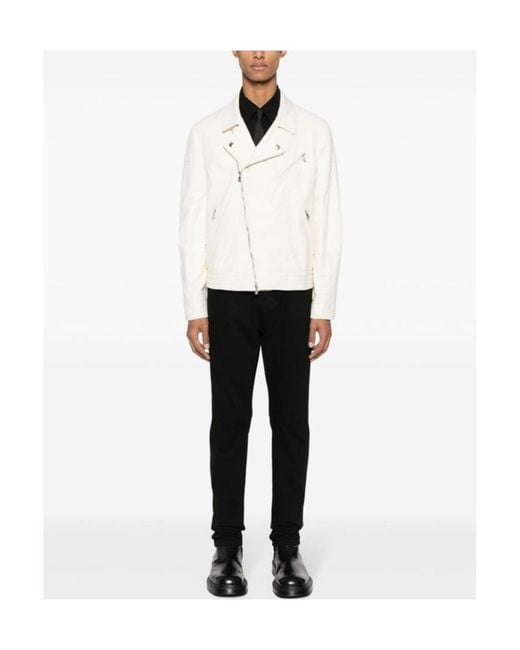 Brunello Cucinelli White Bonded-Seamed Panelled Leather Jacket for men