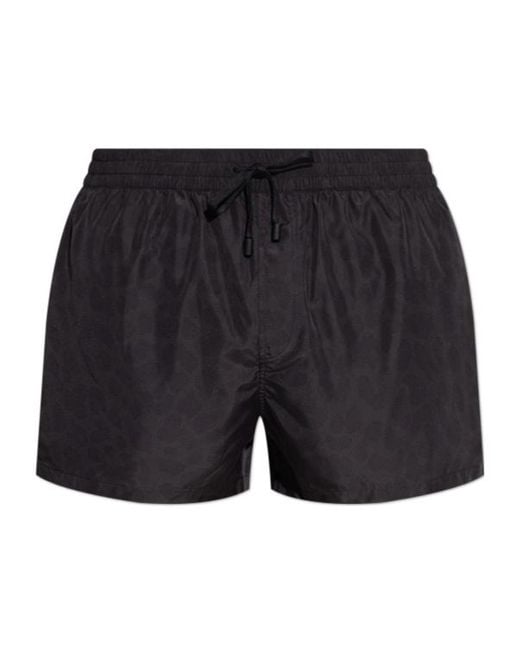 Balmain Black Leopard-Print Drawstring Swim Shorts for men