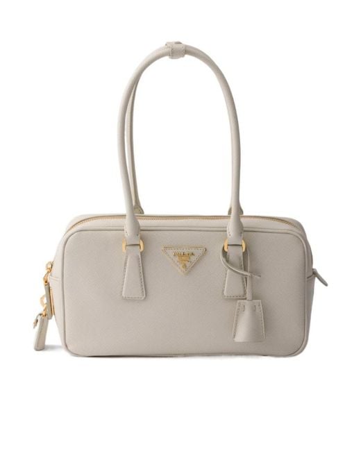 Prada Natural Small Saffiano Leather Top-Handle Bag
