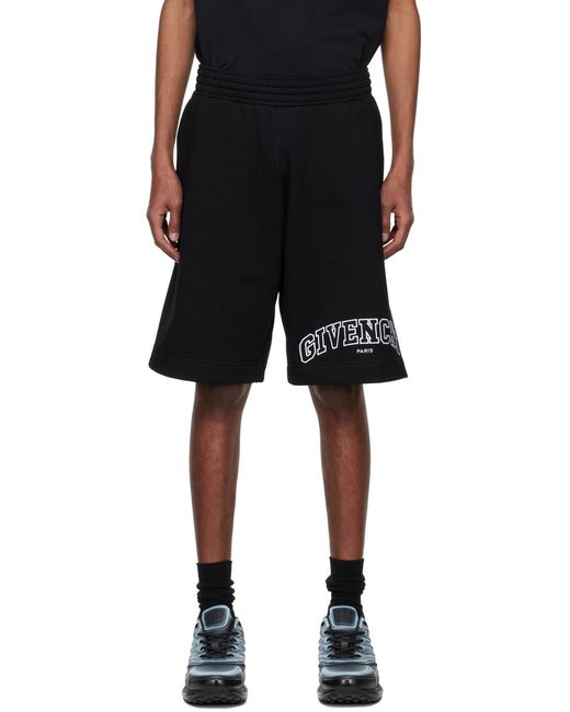 Givenchy Black Logo Printed Elastic Waist Shorts for men