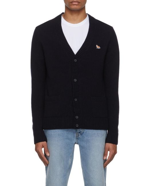 Maison Kitsuné Blue Maison Kitsuné V-Neck Long-Sleeved Cardigan for men