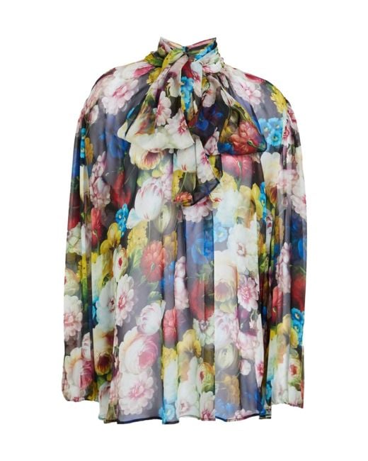 Dolce & Gabbana Black Floral Long Sleeve Chiffon Shirt