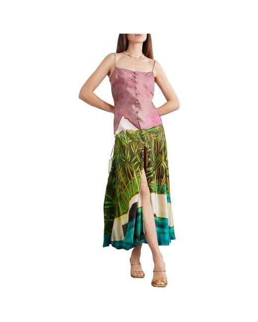 Donde Esteban Multicolor Printed Silk-Satin Midi Dress