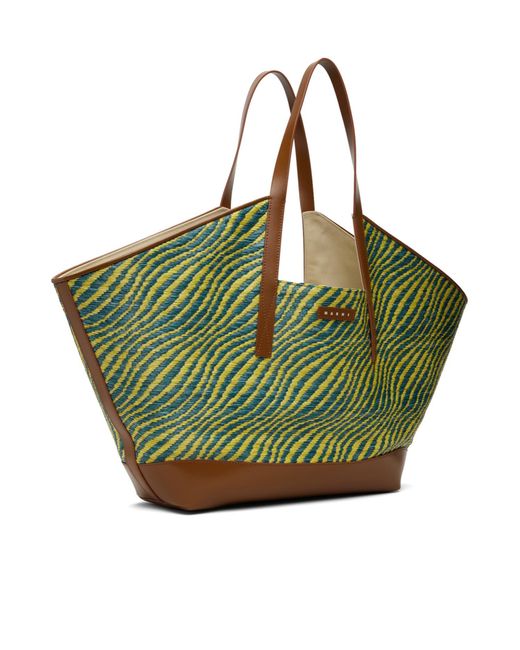 Marni Green Logo Patch Waves Tote Bag