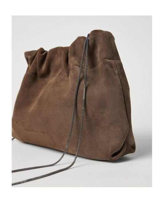 Brunello Cucinelli Brown Logo-Printed Chain-Linked Shoulder Bag