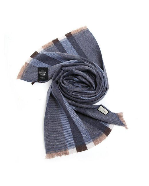 Gucci Blue Checked Wool Scarf for men
