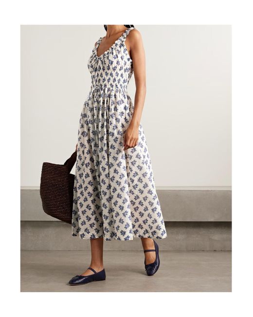 Doen White Emmaretta Pleated Print Dress