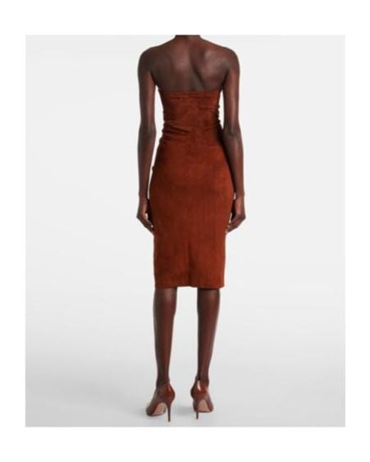 Stouls Brown Monica Strapless Suede Midi Dress