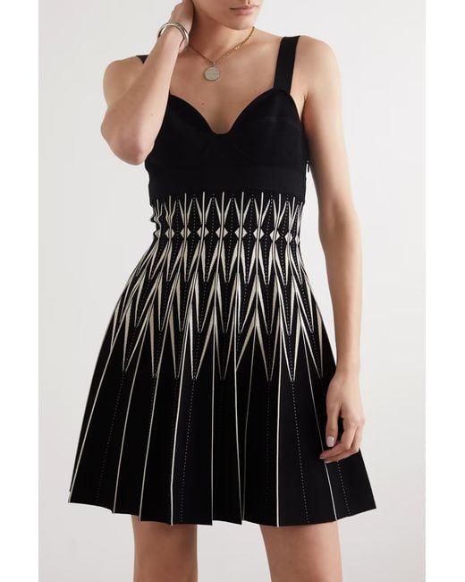 McQueen Black V-Neck Pleated Mini Dress