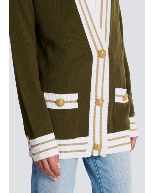Balmain Green Wool-blend Logo Cardigan
