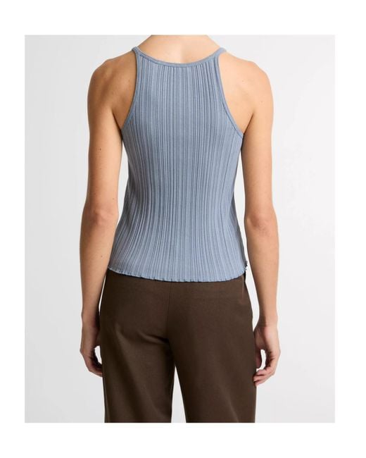 Vince Blue Variegated-Rib Cotton-Blend Tank
