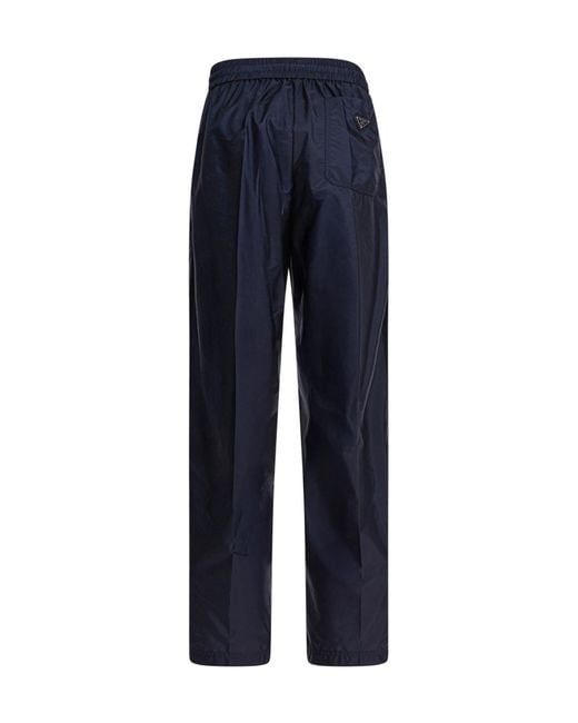 Prada Blue Logo Plaque Drawstring Trousers
