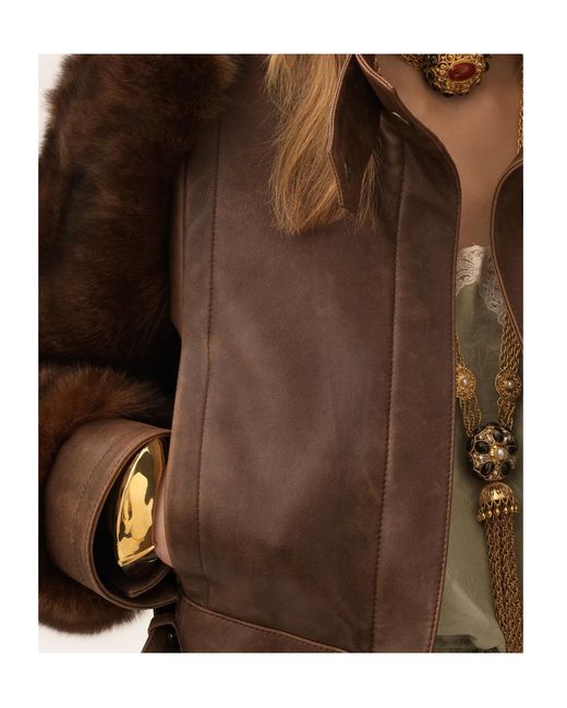 Chloé Brown Short High-Neck Leather Jacket