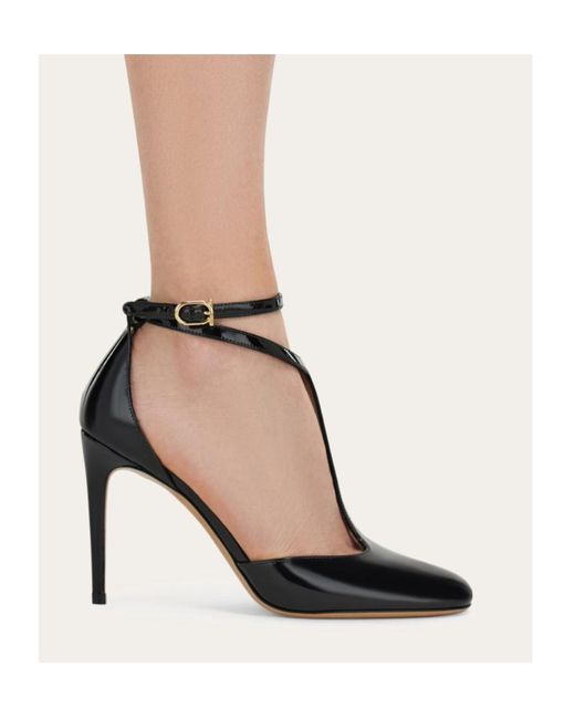 Ferragamo Black T-Strap Stiletto Pump