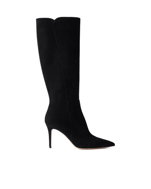 Gianvito Rossi Black Solid Suede Knee-High Boots