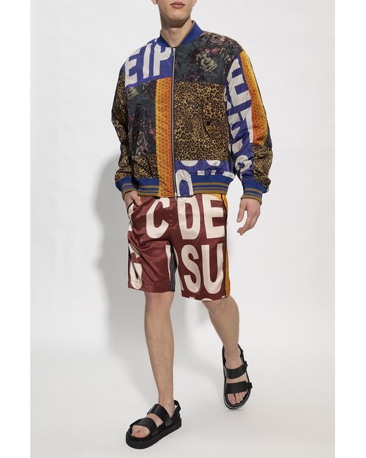Dries Van Noten Red Graphic Printed Satin Shorts for men