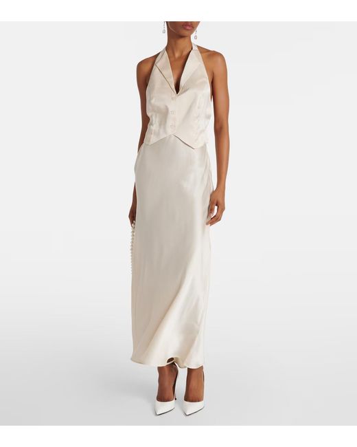 Rixo White V-Neck Backless Dress